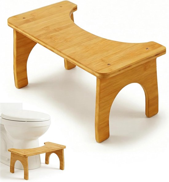 SnelShoppen - Bamboe toiletkruk voor volwassenen, ergonomische wc-kruk 16,5 cm hoog, antislip, voor verbeterde stoelgang en natuurlijke hurkpositie in