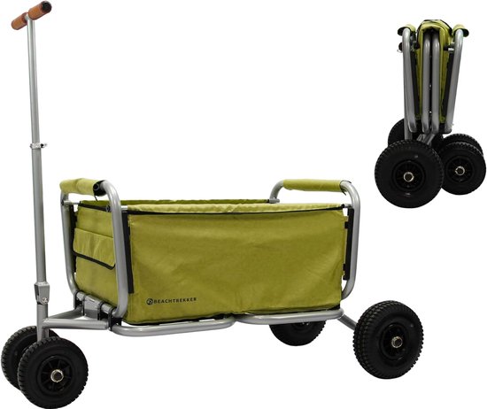 SnelShoppen - Beachtrekker Life Opvouwbare Handkar met Parkeerrem, Opvouwbare Handwagen, Luchtbanden, Olijfgroen, Voor Strand, Camping en Tuin van Snelshoppen