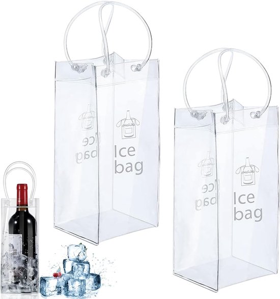 SnelShoppen - Bottle Cooler, IJs Tas, Koeltas, 2 Stuks, PVC, Transparant, Lekvrij, Wijn Koel Cuff met Handvat, Voor Bier en Dranken, Feest, Camping