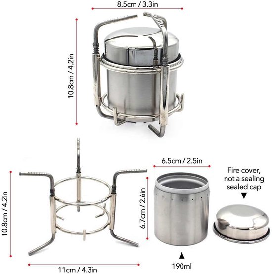SnelShoppen - Camp Cooker Alcohol Stove - Portable Burner Oven - RVS met Rack - Ideaal voor Picnic, Camping, Barbecue - Capaciteit 180 ml