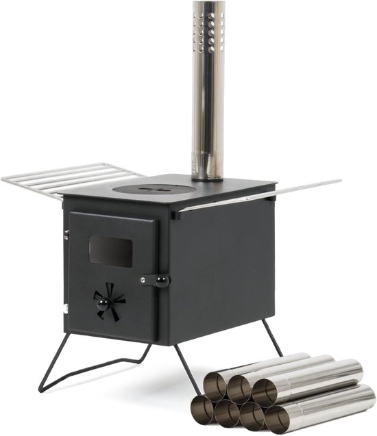 SnelShoppen - CampFeuer Tentkachel, 54 x 40 x 260 cm, Zwart, Draagbare Houtkachel voor Camping, Tent, Buiten, Koken, Verwarmen