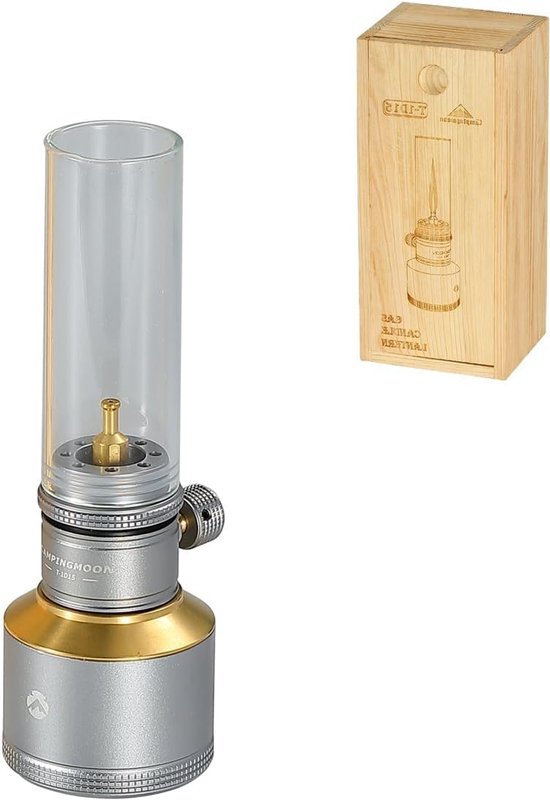 SnelShoppen - Camping Gaslantaarn Buitenlamp - Gas Tentlamp met Houten Koffer - Ideaal voor Camping, Tuin, Feesten en Avonturen - Handige, Draagbare V