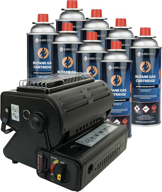 SnelShoppen - Camping Kookstel - Gasfornuis incl. 8 Gasflessen - 1300W Kracht - Lichtgewicht en Compact - Perfect voor Buiten, Tuin en Feestjes