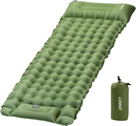 SnelShoppen - Camping Luchtbed Zelfopblaasbaar 200 x 70 cm Met Voetpomp en Kussen Waterdicht Slaapmat Voor Outdoor, Hiking, Tent en Strand