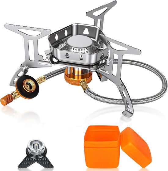 SnelShoppen - Campingkooktoestel 3500W, Gaskooktoestel met Piëzo-ontsteking, Winddicht en Opvouwbaar Gasfornuis voor Outdoor, Wandelen, Hiken, Picknic