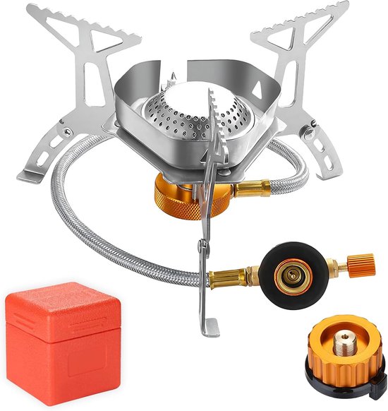 SnelShoppen - Campingkooktoestel 3500W met Piëzo-Ontsteking, Winddicht, Opvouwbaar Gasbrander voor Schroefcartouche, Voor Outdoor, Picknick, Wandelen,