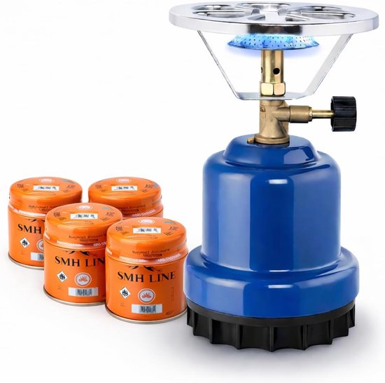 SnelShoppen - Campingkooktoestel E190 - 1-pits Gasfornuis met 4 Gaspatronen - Robuust Metalen Outdoor Kooktoestel voor Kamperen, Reizen en Noodgevalle