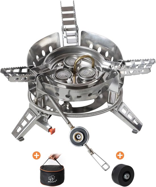 SnelShoppen - Campingkooktoestel Gasfornuis Ultraleicht 6800W, Piëzo, Opvouwbaar, Voorverwarming, Outdoor, Trekking, Picknick, 3-Brander, 75kg Capacit