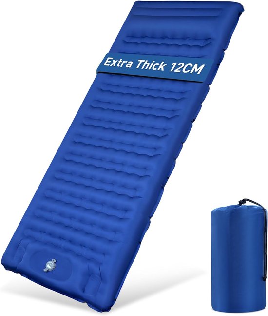 SnelShoppen - Campingmatras 12 cm dik met Voetpomp - Ultralicht Waterdicht Luchtmatras voor Buiten - Marineblauw Isolerend voor Kamperen en Avontuur