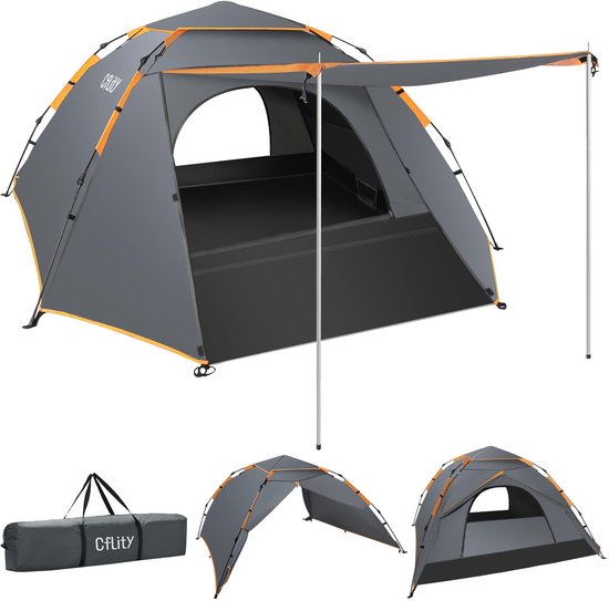SnelShoppen - Cflity Campingtent 3-persoons Pop-Up Tent Automatische Waterdichte 4-seizoens Koepeltent met Grote Vloermat en Afneembare Regendoek voor
