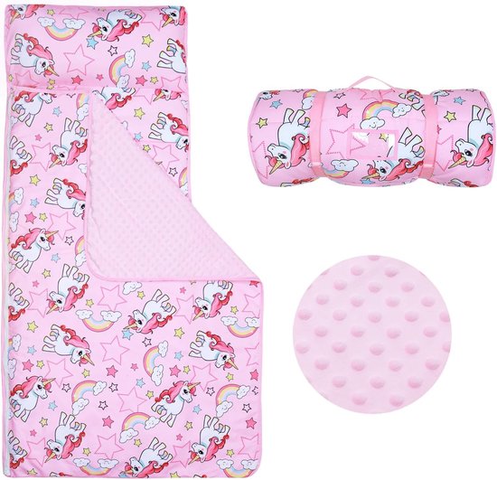 SnelShoppen - Dinosaurussen Slaapmat voor Peuters - Inclusief Kussen, Mat en Dekentje - Kinder Slaapzak voor Kinderdagverblijf en Reizen - 60x150 cm