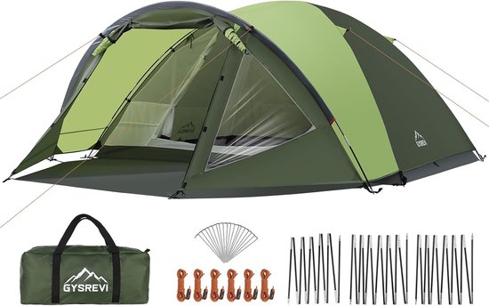 SnelShoppen - Dome Tent voor 3-4 Personen met Voorruimte, Lichtgewicht Familie Tent, Waterdicht Camping Tent voor Buiten, Hiking, Backpacking, Groene