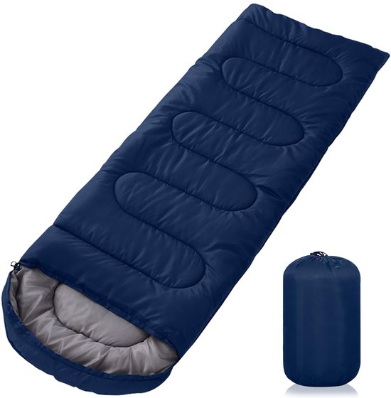 SnelShoppen - Donkerblauwe Waterdichte Slaapzak 220 x 85 cm met Compressiezak - Lichtgewicht 1,6 kg, Geschikt voor 3 Seizoenen, Draagbare Slaapzak voo