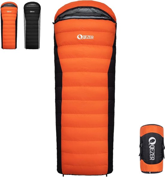 SnelShoppen - Donzen Slaapzak Ultraleicht -3°C tot 8°C voor 3 Seizoenen Kamperen, Backpacken en Wandelen, 600g Premium Eendendons Orange-P500