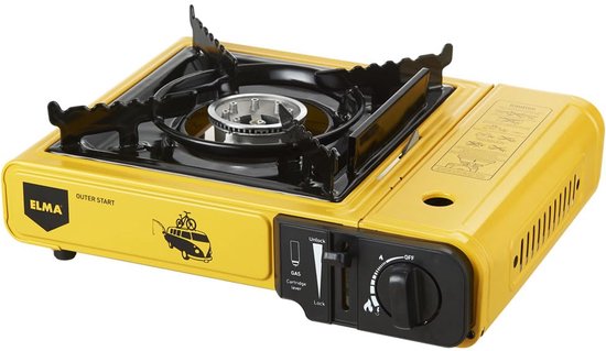 SnelShoppen - Draagbaar Camping Kooktoestel Gas met Koffer, Dual Outer Start, Variabele Vlamregelaar, 2,3 kW, Geel, Ideaal voor Camping, Feest, Buiten