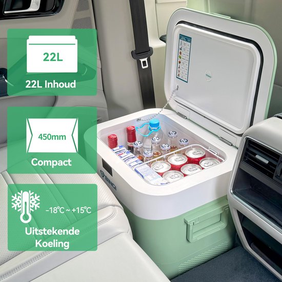 SnelShoppen - Draagbare Koelbox 22 Liter - Mini Koelkast voor Auto, Vrachtwagen, Camping, Camper en Thuis - 12/24 V DC en 230 V AC - Ideaal voor Feest