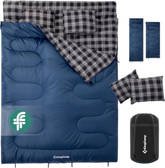 SnelShoppen - Dubbele slaapzak voor 2 personen, warme winterslaapzak, 3-4 seizoenen, draagbaar en lichtgewicht, met flanellen kussens, perfect voor ca