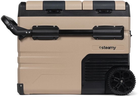 SnelShoppen - Elektrische Compressor Koelbox op Wielen 45L, Steamy-E Dual Zone, Zandkleurig, Vriezen tot -20°C, Koelen tot +20°C, Ideaal voor Camping,