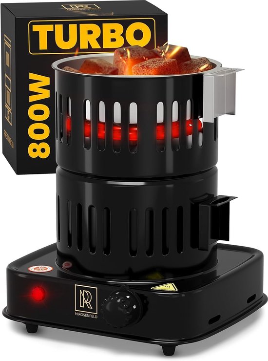 SnelShoppen - Elektrische Houtskoolaansteker 800 W Turbo met 150 cm Kabel, Afneembare Houtskoolmand en 2 Tangen voor Grillen, BBQ, Tuin en Camping