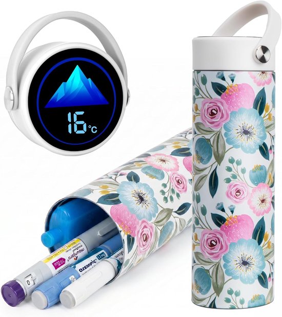 SnelShoppen - Elektrische Insuline Koelbox - Oplaadbare Koeltas met USB - Medische Koelbox voor Diabetici - Instelbare Temperatuur - A_wit met Bloemen