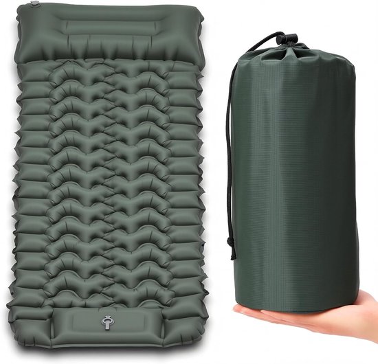 SnelShoppen - Extra Brede Opblaasbare Slaapmat Camping Luchtbed Ergonomisch met Ingebouwde Kussen en Voetpomp 196 x 74 x 9 cm 40D TPU Lichtgewicht voo