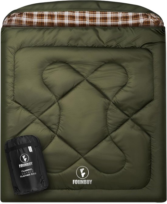 SnelShoppen - Flanel Dubbele Slaapzak voor Volwassenen XL Koningsgrootte Slaapzak voor Twee Personen, Waterdicht voor Alle Seizoenen, Kamperen, Jagen