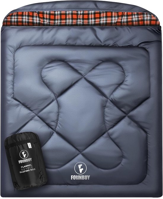 SnelShoppen - Flanel XL Double Sleeping Bag voor 2 Personen, Waterproof, Ideaal voor Camping en Koud Weer, 230 x 160 cm, Perfect voor Stellen en Gezin
