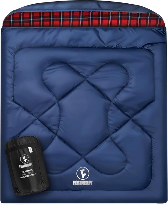 SnelShoppen - Flanellen dubbele slaapzak XL Queen Size voor 2 personen, waterdicht en geschikt voor alle seizoenen, ideaal voor camping, jacht en tent
