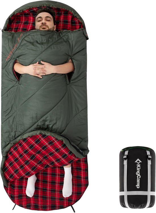 SnelShoppen - Flanellen Slaapzak XXL voor Volwassenen, 3-4 Seizoenen, Warme Slaapzak met Ritssluiting voor Armen, Ideaal voor Camping en Outdoor Activ