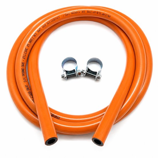 SnelShoppen - Flexibele Butaan Slang 1.5m - Propaan-Butaan Gas Hose met Klemmen - Binnen Diameter 9mm - Oranje voor Camping, Tuin en BBQ
