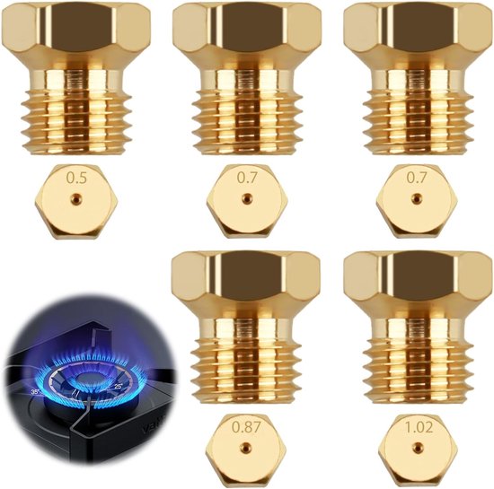 SnelShoppen - Gas Nozzles voor Gas Grill, Gasfornuis & LPG Propaanbrander, Universele Vervangset M6 x 0.75 Draad, Geschikt voor Gasbarbecues, Gasbrand van Snelshoppen