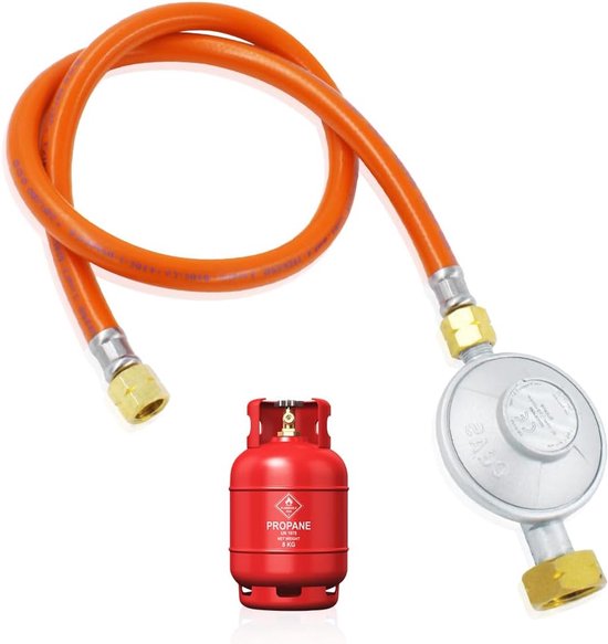 SnelShoppen - Gasdrukregelaar 50 mbar met 150 cm Gasleiding, Drukregelaar voor BBQ, Camping en Picnics, 1/4 Inch Aansluiting, Ondersteunt 1.5 kg/h