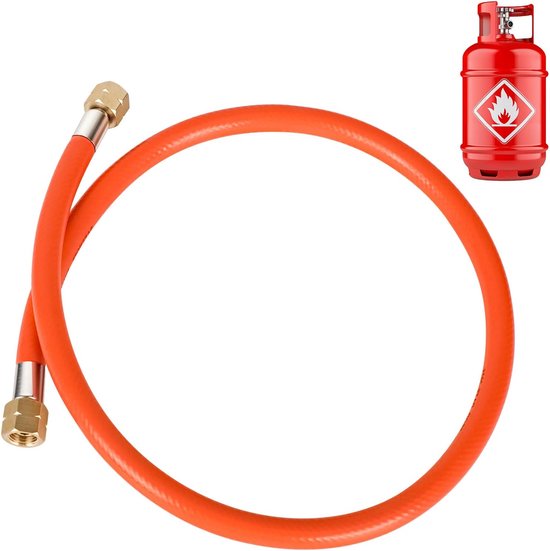 SnelShoppen - Gasdrukregelaar 50 mbar met 150 cm Gasslang, 1/4 Inch 19 LH Draad, Ideaal voor Gasbarbecues, Camping, Picknicks en BBQ Feestjes (Oranje