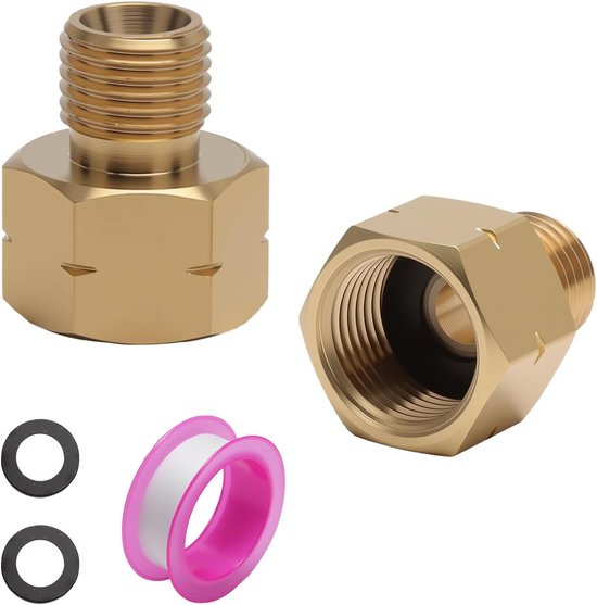 SnelShoppen - Gasfles Adapter Set 2 Stuks 3/8 Inch IG naar 1/4 Inch AG Links - LPG Gas Verbinding Conversie Kit met PTFE Dichtband - Gas Slang Adapter