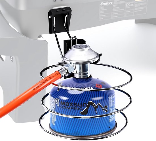 SnelShoppen - GFTIME Gas Cartridge Holder Set voor BBQ - Geschikt voor Urban II & Explorer II - Inclusief Gas Hose en 50 mbar Regulator - Zwart - Perf