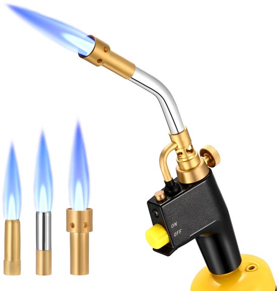 SnelShoppen - GJ-8000 Trigger Start MAPP Gasbrander met Zelfontsteking en Messing Knop, 3 Sproeiers voor Camping, Keuken en Tuin, Geschikt voor MAPP C