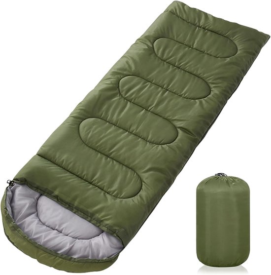 SnelShoppen - Groene Slaapzak 220x85 cm, Waterdichte 3-Seizoenen Slaapzak voor Volwassenen, Lichtgewicht en Draagbaar, Ideaal voor Kamperen, Bergbekli