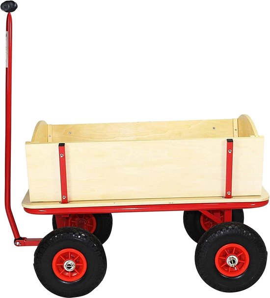 SnelShoppen - Houten Strandkar - Handkar, Ladderkar met Rolbare Banden, 100 kg Belastbaar, Natuurlijke Houtafwerking, Ideaal voor Strand, Tuin, Campin
