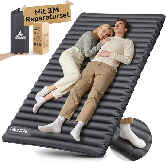 SnelShoppen - Inflatable Sleeping Mat voor 2 Personen, Ultralicht Camping ISO Matras, 120 cm Met Pompzak, Ideaal voor Buiten, Hiking, Strand, Grijs
