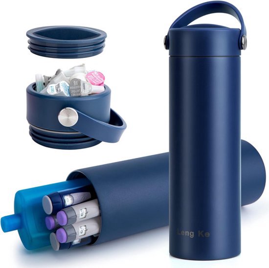 SnelShoppen - Insuline Pen Koeler Reistasje met Temperatuurdisplay °C/°F, Draagbare Diabetische Voorraadopslag met IJsblok, A_Navy, Voor 4 Vials of 22