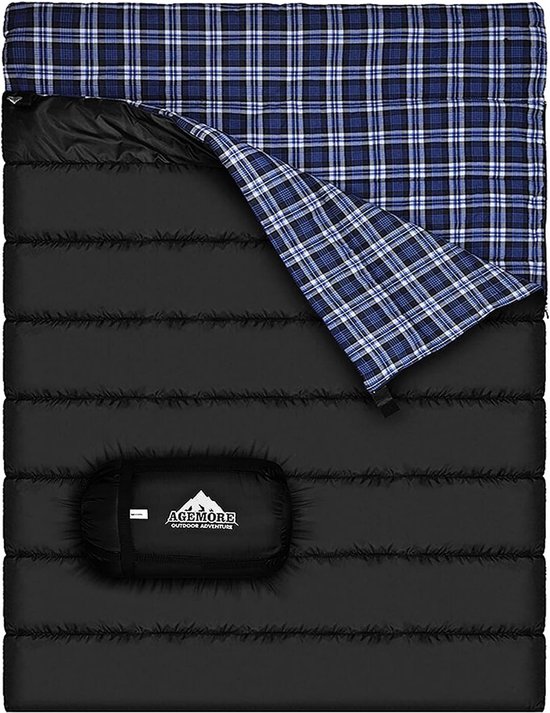 SnelShoppen - Katoenen flanel dubbele slaapzak 2 personen - waterdicht, lichtgewicht - ideaal voor kamperen, wandelen, rugzakreizen - queen size voor