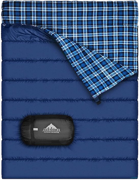 SnelShoppen - Katoenen Flanel Dubbele Slaapzak voor Kamperen, Wandelen, Lichtgewicht Waterdicht, Queen Size voor 2 Personen, Perfect voor Volwassenen