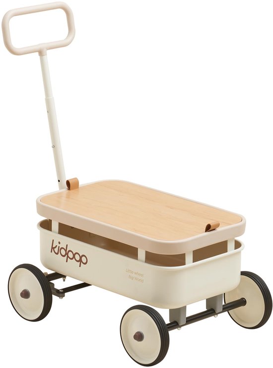 SnelShoppen - kidpop PULA Wild Handwagen 3-in-1 voor Kinderen 2,5-8 Jaar met Afneembaar Houten Deksel, Verstelbaar Stuur, Grijs, Max. Gewicht 16 kg, P