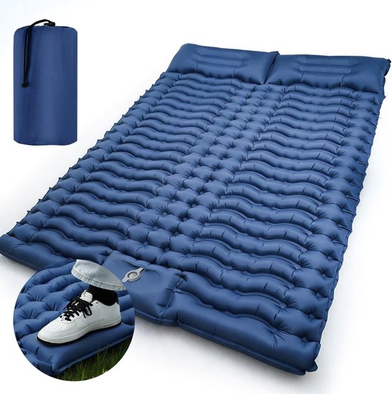 SnelShoppen - LAMA Dubbel Geïsoleerde Campingmat - Opblaasbare Luchtmatras voor 2 Personen 195 x 125 x 10 cm - Ultralichte Slaapmat met Luchtpomp, Kus