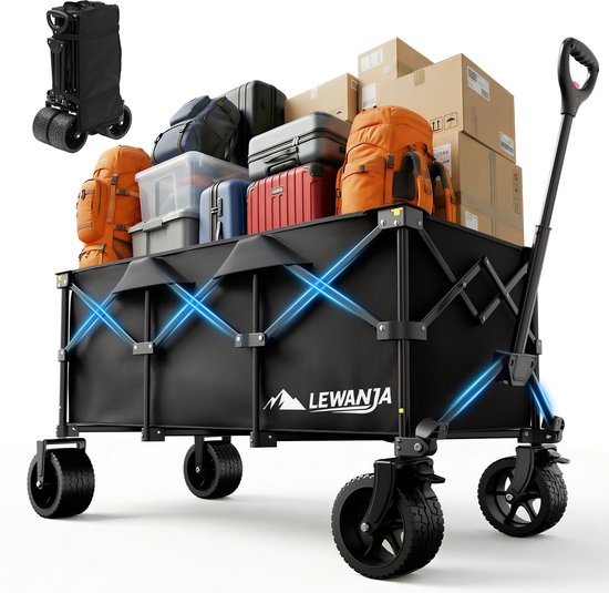SnelShoppen - LEWANJA Vouwwagen 250L - Robuuste Opvouwbare Bolderkar met Brede Geremde Wielen, Verstelbare Handgreep, 200 kg Belasting - Draagbare Fes