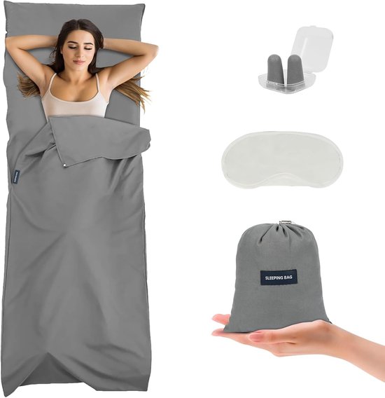 SnelShoppen - Lichtgewicht Slaapzak Lakenzak 210x75cm met Kussencompartiment, Ideaal voor Kamperen, Reizen, Hotelgebruik, Grijs Polyester, Ademend en