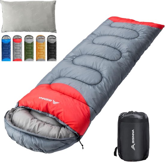 SnelShoppen - Lichtgewicht Waterdichte 4-Seizoenen Slaapzak met Kussen voor Volwassenen - Warm en Comfortabel - Perfect voor Kamperen, Hiken en Backpa