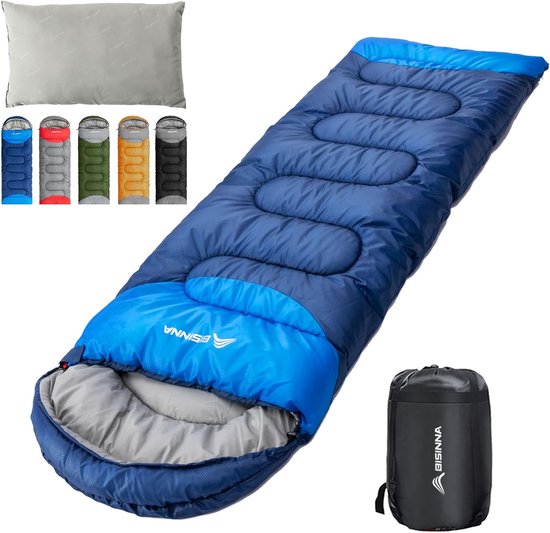 SnelShoppen - Lichtgewicht Waterdichte Slaapzak met Kussen, 4 Seizoenen, Warm en Comfortabel voor Camping, Hiken en Backpacken, 400GSM Hollow Cotton