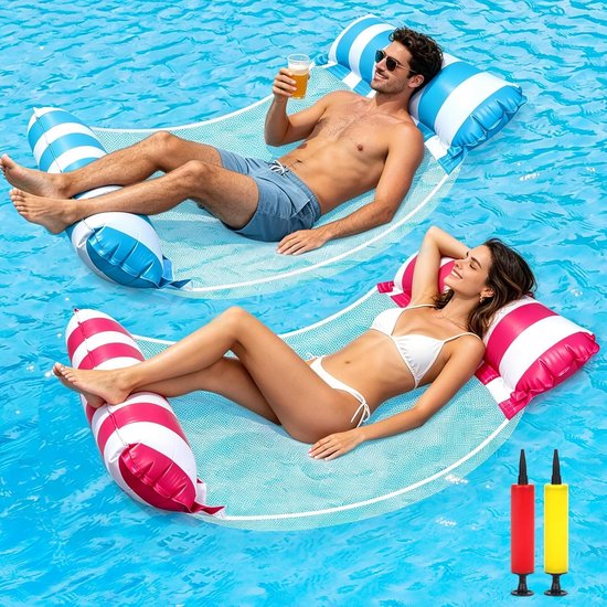 SnelShoppen - Luchtmatras Zwembad 2 Stuks - Opblaasbare 4-in-1 Zwemstoelen - Waterhangmat Volwassenen en Kinderen - Ideaal voor Zwembad, Tuin en Zomer
