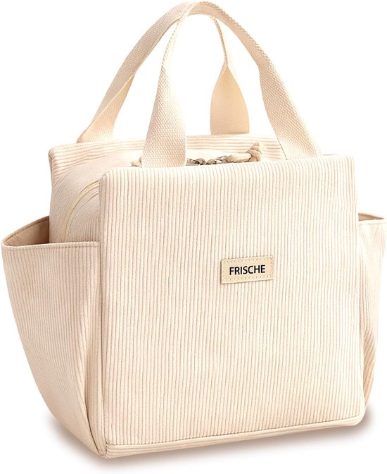 SnelShoppen - Lunchboxtas voor Dames en Heren, Herbruikbare Geïsoleerde Lunchtassen van Corduroy, Ruime Draagtassen met Koeling voor Werk, Picknick, K